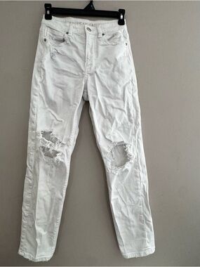 American Eagle White Straight Leg Distressed Jean Women’s Size 0 Y2K